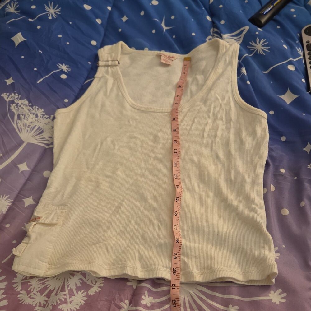 Guess Jeans Women's White Ribbed Knit Racerback Tank Top Buckle Pocket L/G